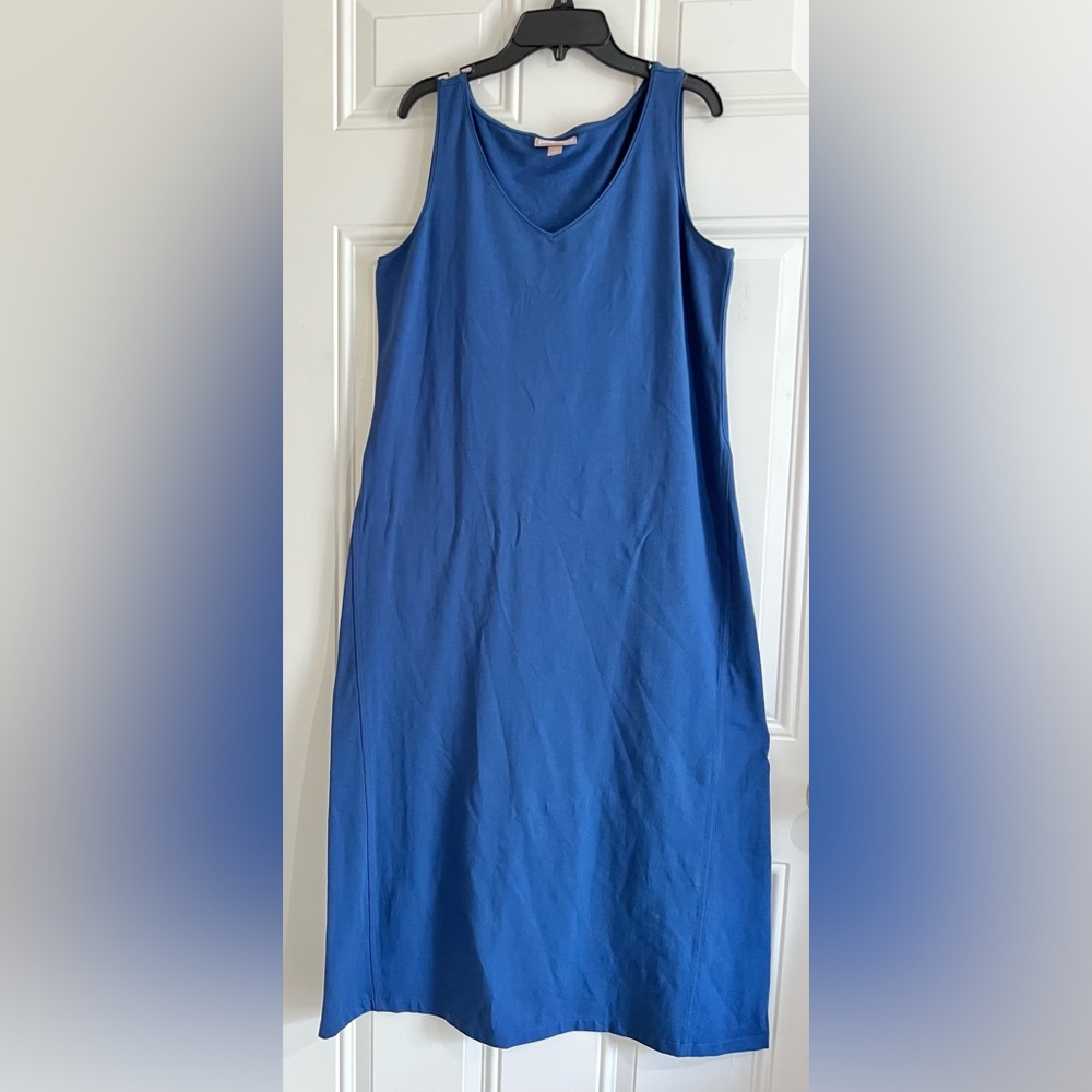 J Jill Perfect Pima Maxi Dress Knit Royal Blue Sleeveless Stretch Relaxed Size 6